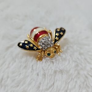 JOAN RIVERS BEE PATRIOTIC BROOCH | Gold and Red Bee Brooch with Crystal Accents